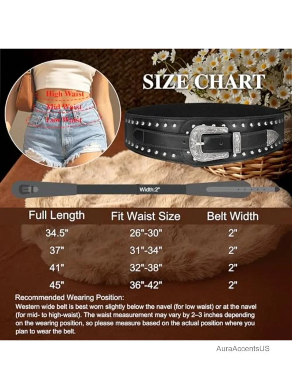 Faux Leather Elastic Stretch Belt with Vintage Buckle Western Wide Belt